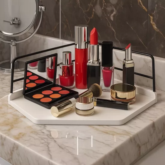 Dekoratif Ahşap Organizer | Paslanmaz Çelik Organizer – Mutfak, Banyo, Salon, Çalışma Masası