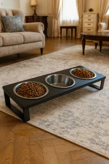 Yükseltilmiş Kedi Mama Kabı 3 Paslanmaz Çelik Kase – 10° Eğimli, Küçük Kediler ve Yavru Köpekler İçin