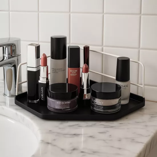 Dekoratif Ahşap Organizer | Paslanmaz Çelik Organizer – Mutfak, Banyo, Salon, Çalışma Masası