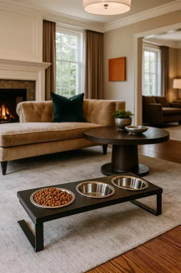 Modern Yükseltilmiş Kedi ve Yavru Köpek Mama Kabı 3’lü Paslanmaz Çelik Kase