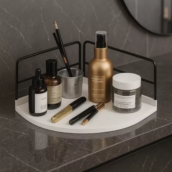 Dekoratif Ahşap Organizer | Paslanmaz Çelik Organizer – Mutfak, Banyo, Salon, Çalışma Masası