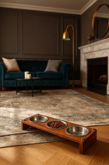 Yükseltilmiş Kedi Mama Kabı 3 Paslanmaz Çelik Kase 10° Eğimli Küçük Irk ve Yavru Köpek