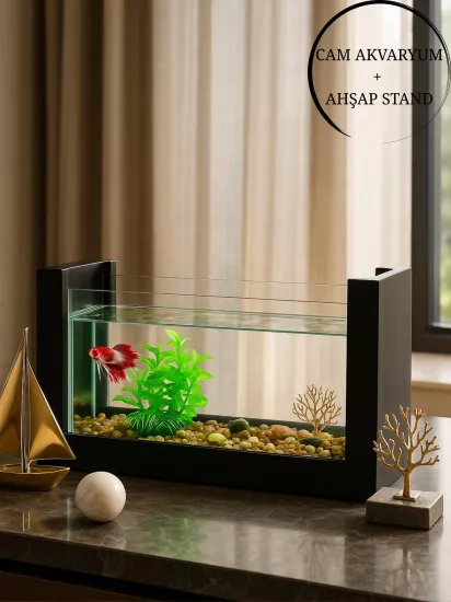 Beta Ahşap Hediyelik Balık Akvaryumu | Doğal Ahşap Şık ve Dayanıklı Modern Tasarım | Hediyelik Özel Seri