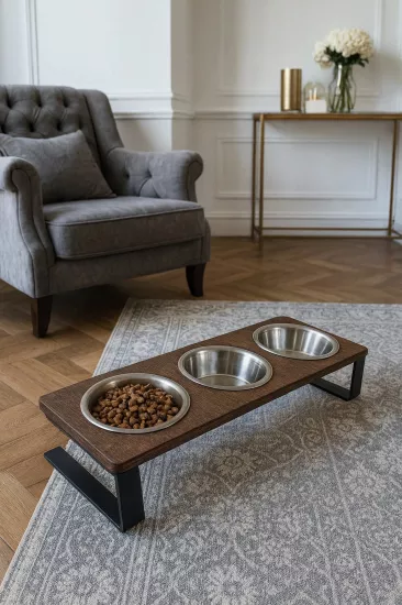 3 Paslanmaz Çelik Kaseli Yükseltilmiş Mama Kabı 10° Açılı Kedi ve Yavru Köpekler İçin