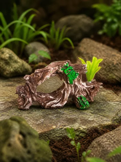 Akvaryum Dekor Kütük Görünümlü Doğal Tasarım Süs – 15x10 cm Bitkili Dekoratif Obje