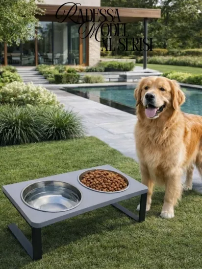 Büyük Köpekler İçin %10 Eğimli Mama Kabı Çift Hazneli Dayanıklı, Modern Paslanmaz Çelik Su Mama Kabı