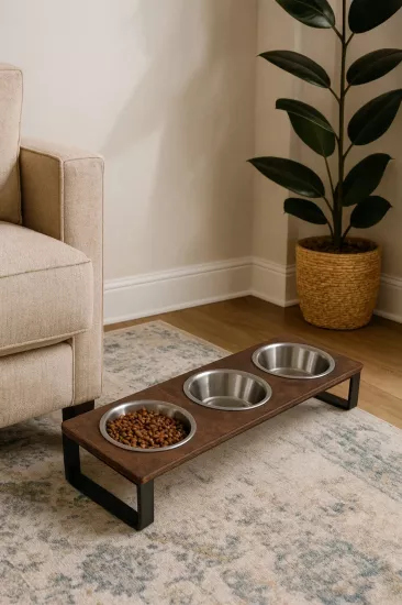 Küçük Kedi ve Yavru Köpek Mama Kabı – 10° Eğimli Yükseltilmiş 3’lü Çelik Kase Seti