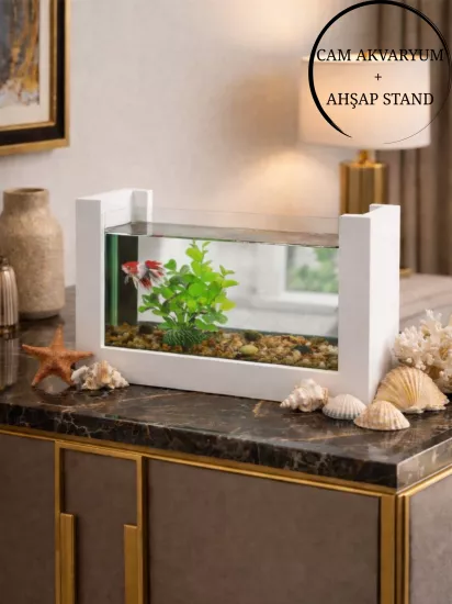 Beta Balık Akvaryumu Ahşap Çerçeveli Dayanıklı Modern Şık Tasarım