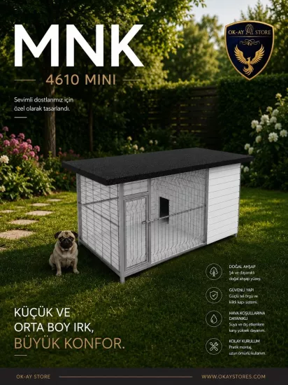 Mini Köpek Kulübesi Doğal Ahşap Metal Çitli Çatılı Bahçe Yaşam Alanı MNK 4610