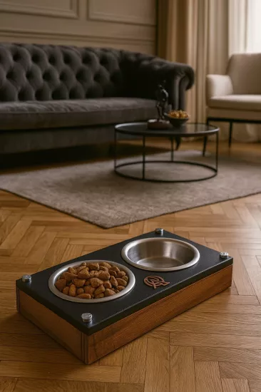 Şık ve Dayanıklı Ahşap Kedi Köpek Mama Standı – Kedi ve Köpekler İçin Çelik Kaseli