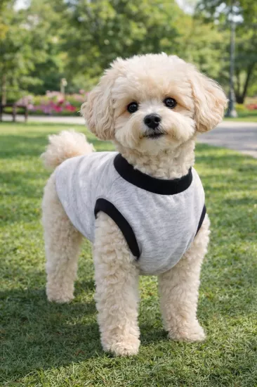 Gri Siyah Detaylı Köpek Tişörtü Rahat ve Esnek Kumaş Küçük Irk Köpek Kıyafeti