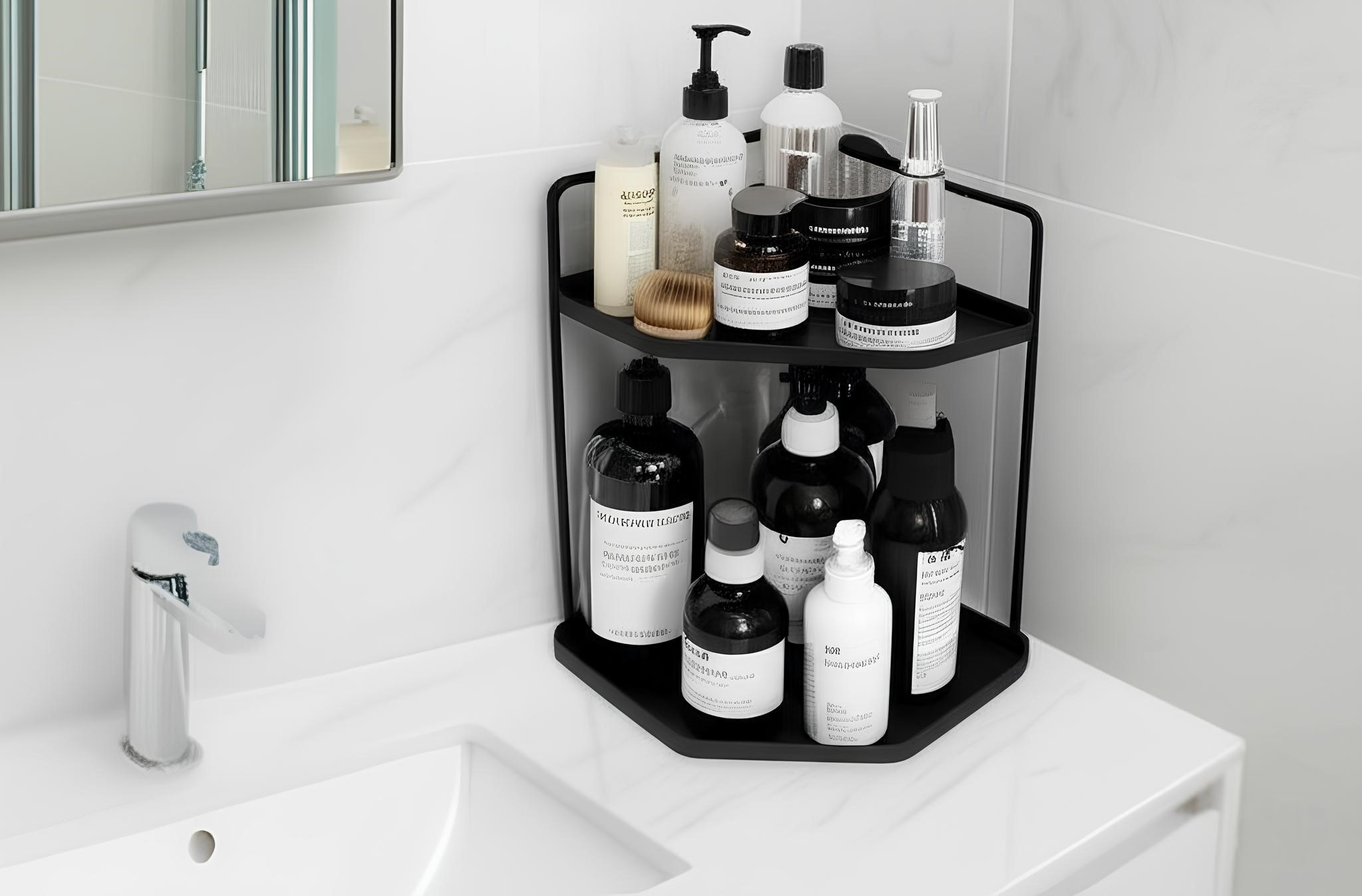 Banyo Rafı Çok Amaçlı Düzenleyici Tezgah Üstü Dekoratif 2 Katlı Raf 