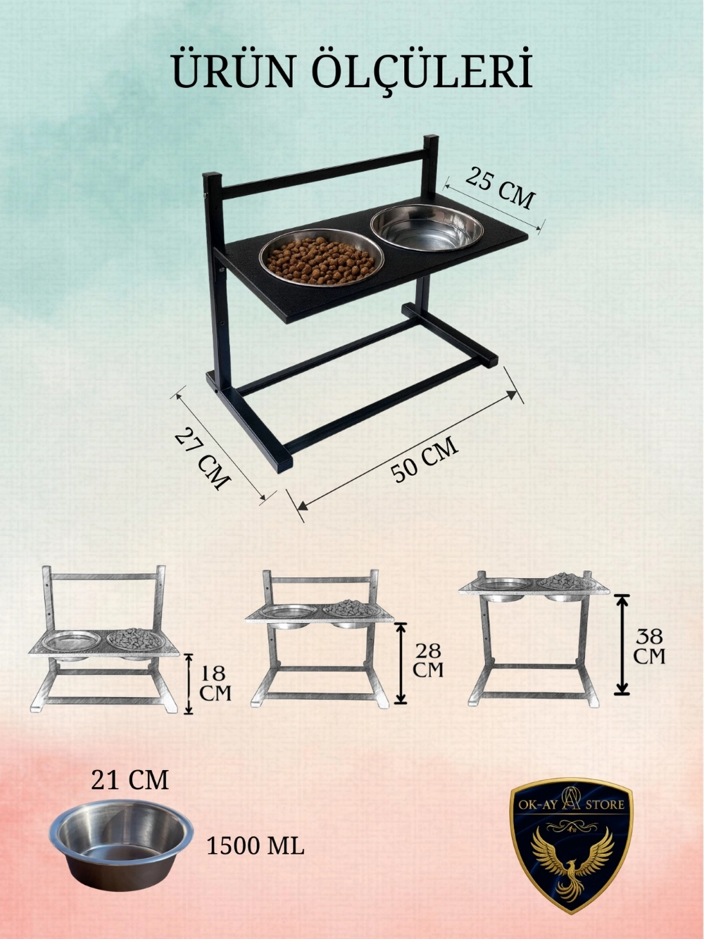  XL Ayarlanabilir Köpek Mama Su Kabı Standı | Büyük Irklar İçin Metal Stand