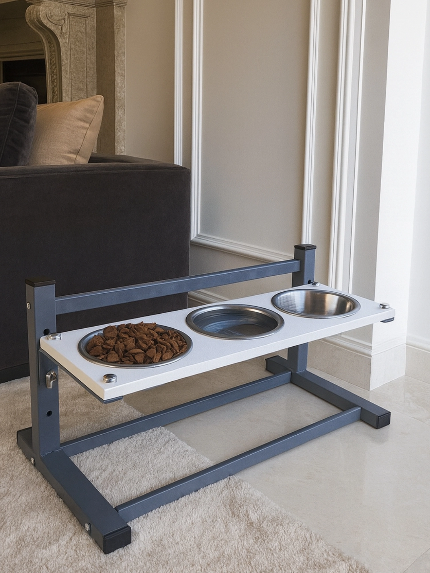 Kedi-Köpek Standı Ayarlanabilir 3 Yükseklik 2 Paslanmaz Çelik Mama Su Kabı Kedi-Köpek Kasesi Standı