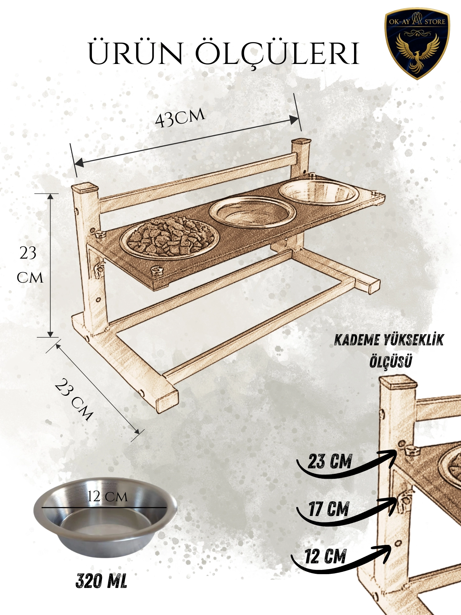 Kedi-Köpek Standı Ayarlanabilir 3 Yükseklik 2 Paslanmaz Çelik Mama Su Kabı Kedi-Köpek Kasesi Standı
