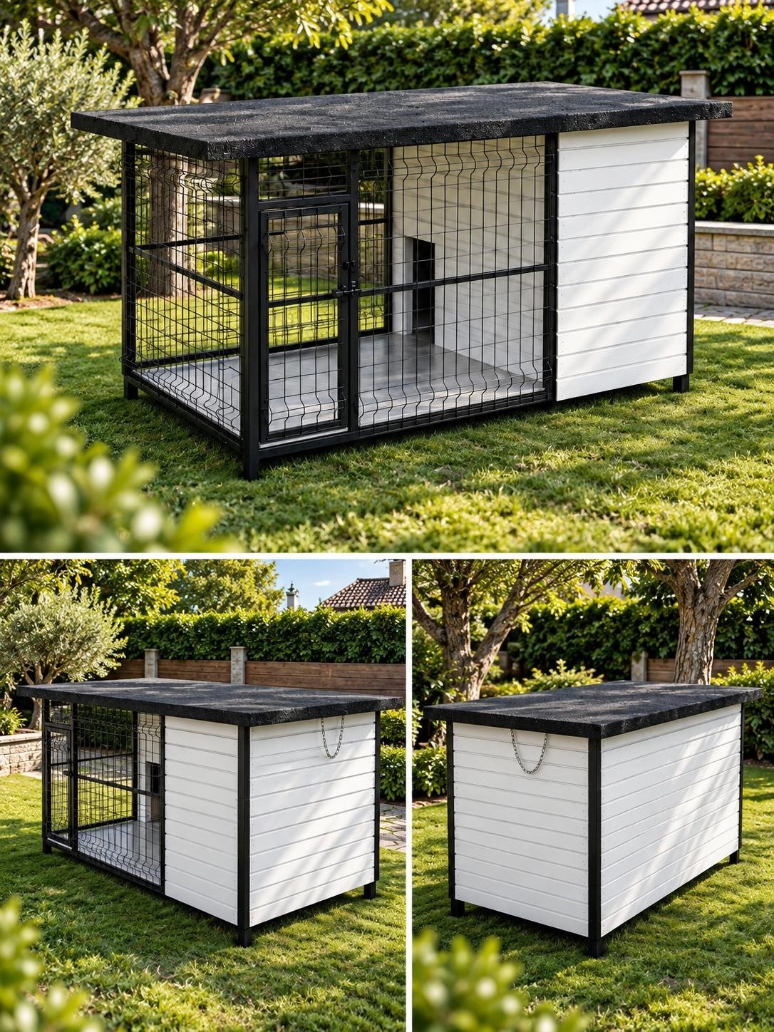 Köpek Kulübesi Doğal Ahşap Metal Çitli Çatılı Bahçe Yaşam Alanı MNK 4610 Mini 