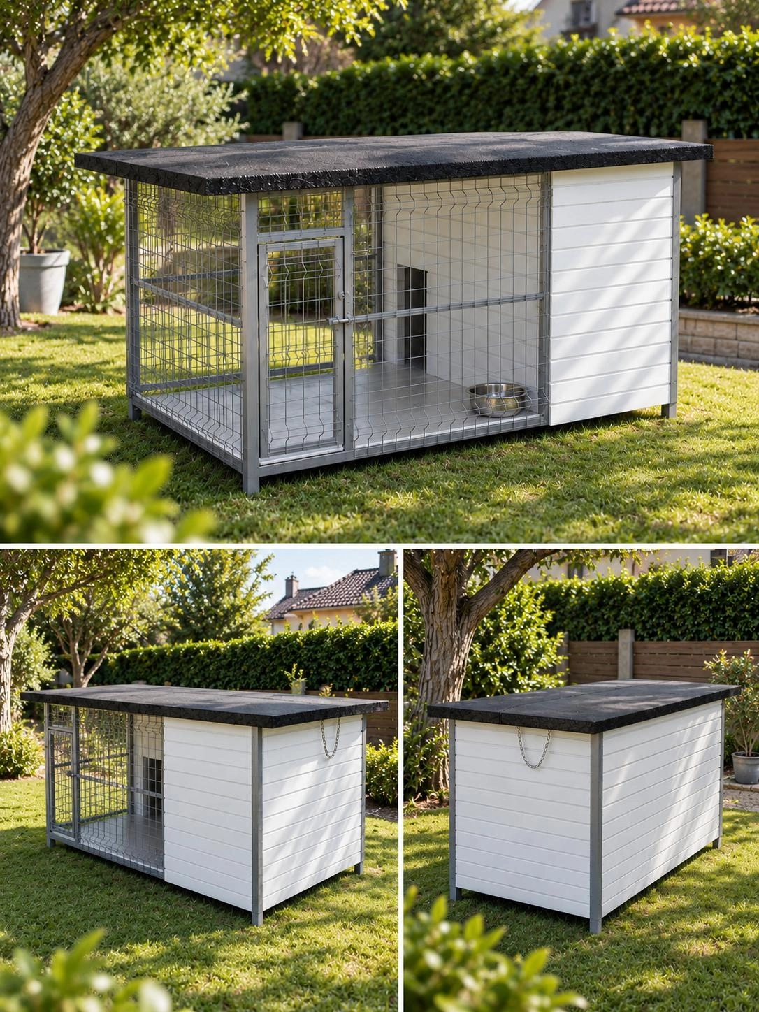 Mini Köpek Kulübesi Doğal Ahşap Metal Çitli Çatılı Bahçe Yaşam Alanı MNK 4610