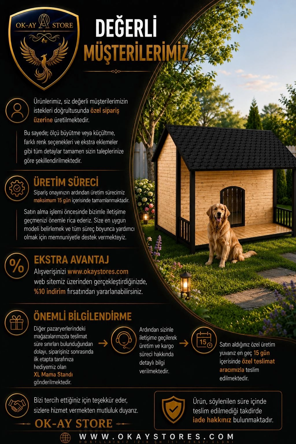 Verandalı Ahşap Köpek Kulübesi Su Geçirmez Büyük Irk Bahçe Köpek Evi Modern Tasarım