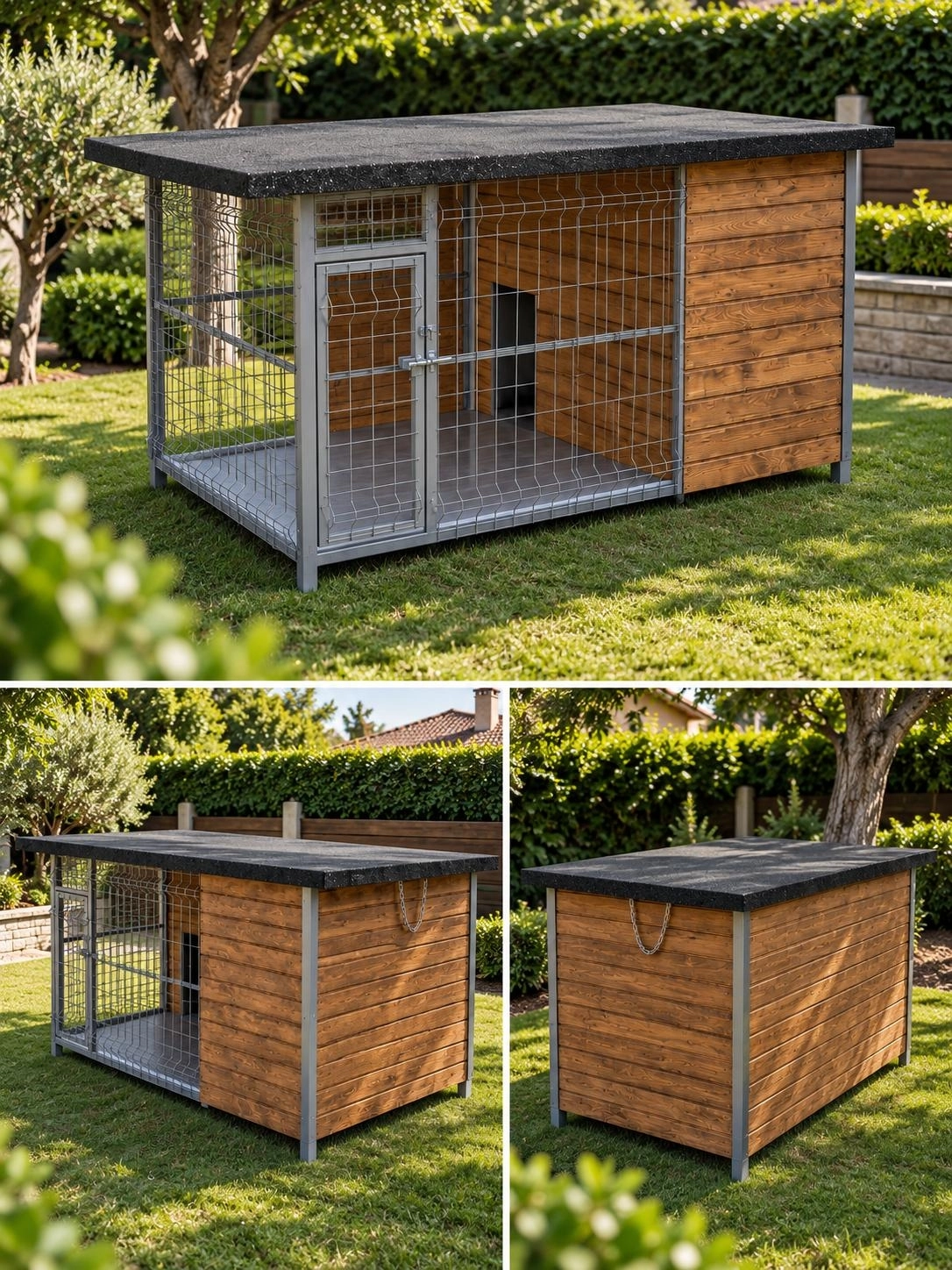 Köpek Kulübesi Doğal Ahşap Metal Çitli Çatılı Bahçe Yaşam Alanı MNK 4610 Mini 