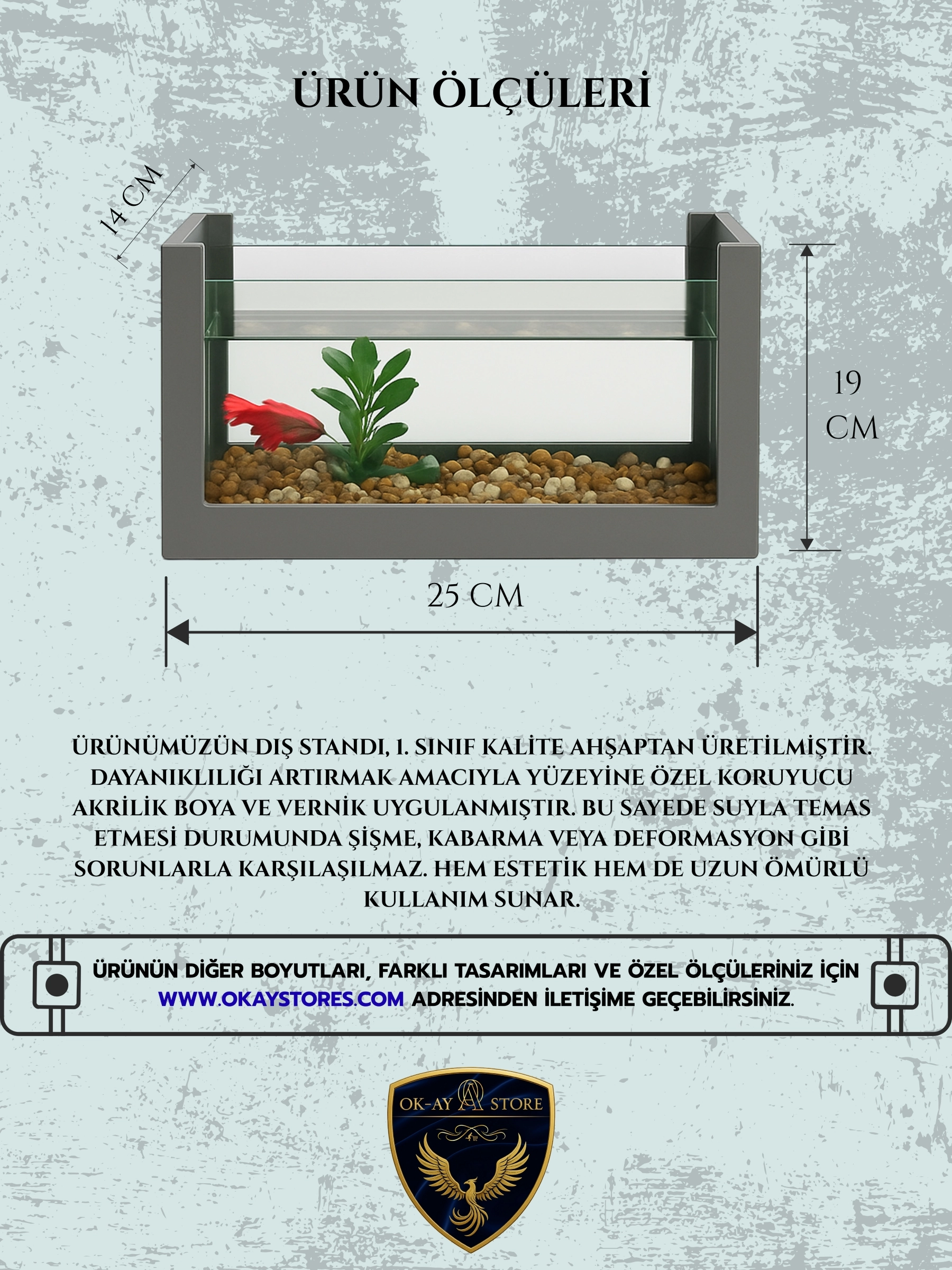 Beta Ahşap Hediyelik Balık Akvaryumu | Doğal Ahşap Şık ve Dayanıklı Modern Tasarım | Hediyelik Özel Seri